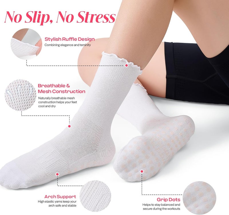 CoolMate Store Pilates Socks with Grips for Women, Yoga Socks, Crew Non Slip Women for Barre, Pilates Gifts - Image 2
